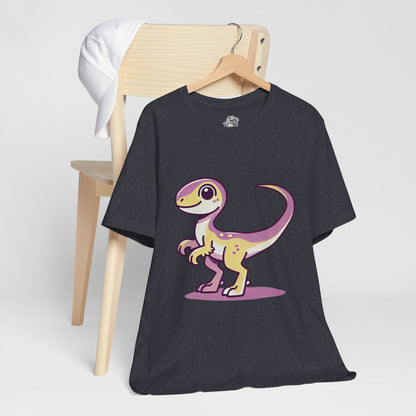 Lavender & Yellow Cartoon Velociraptor - Unisex Jersey Short Sleeve Tee Super Comfy Dino T-Shirt Gift