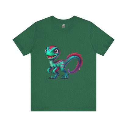 Bright & Bold Velociraptor Tee – Stand Out with Dino Style! 🦖💜💚 - Unisex Jersey Short Sleeve Tee Super Comfy Dino T-Shirt Gift