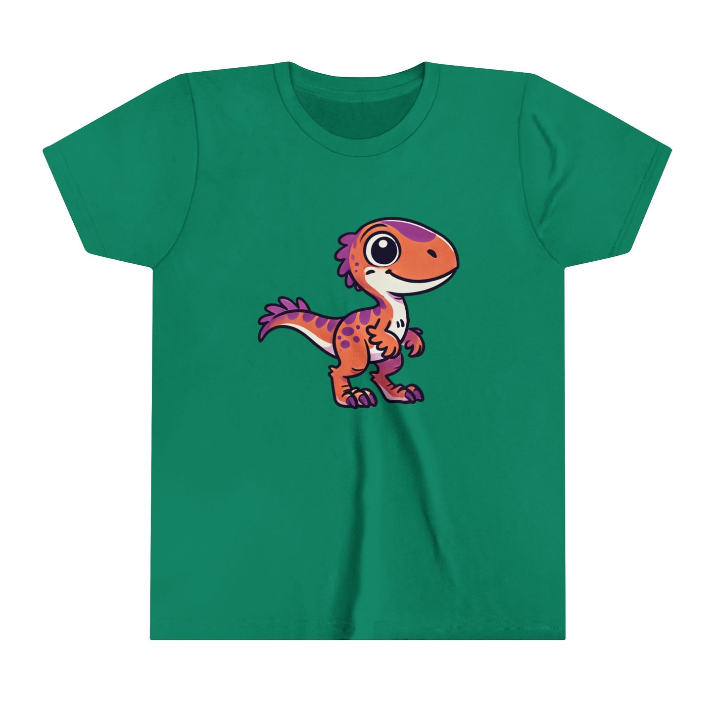 Youth Adorable Cartoon Velociraptor Tee – Cute Dino Fun for All Ages! 🦖💜🧡 - Unisex Jersey Short Sleeve Tee Super Comfy Dino T-Shirt Gift