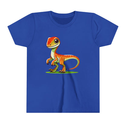 Youth Playful Green Velociraptor Tee – Cute Dino Style with a Splash of Fun! 🦖🍂🌿 - Unisex Jersey Short Sleeve Tee Super Comfy Dino T-Shirt Gift