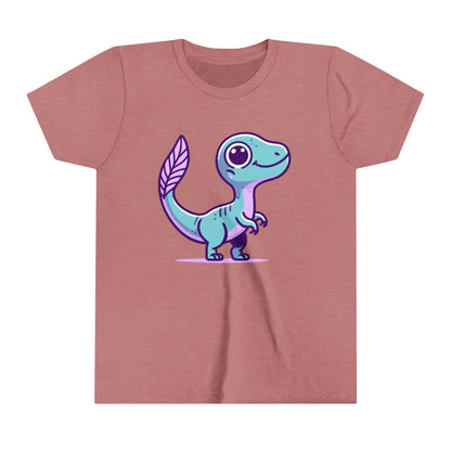 Youth Adorable Pastel Velociraptor Tee – Cute Dino Vibes in Aqua & Lavender! 🦕💜💙- Unisex Jersey Short Sleeve Tee Super Comfy Dino T-Shirt Gift