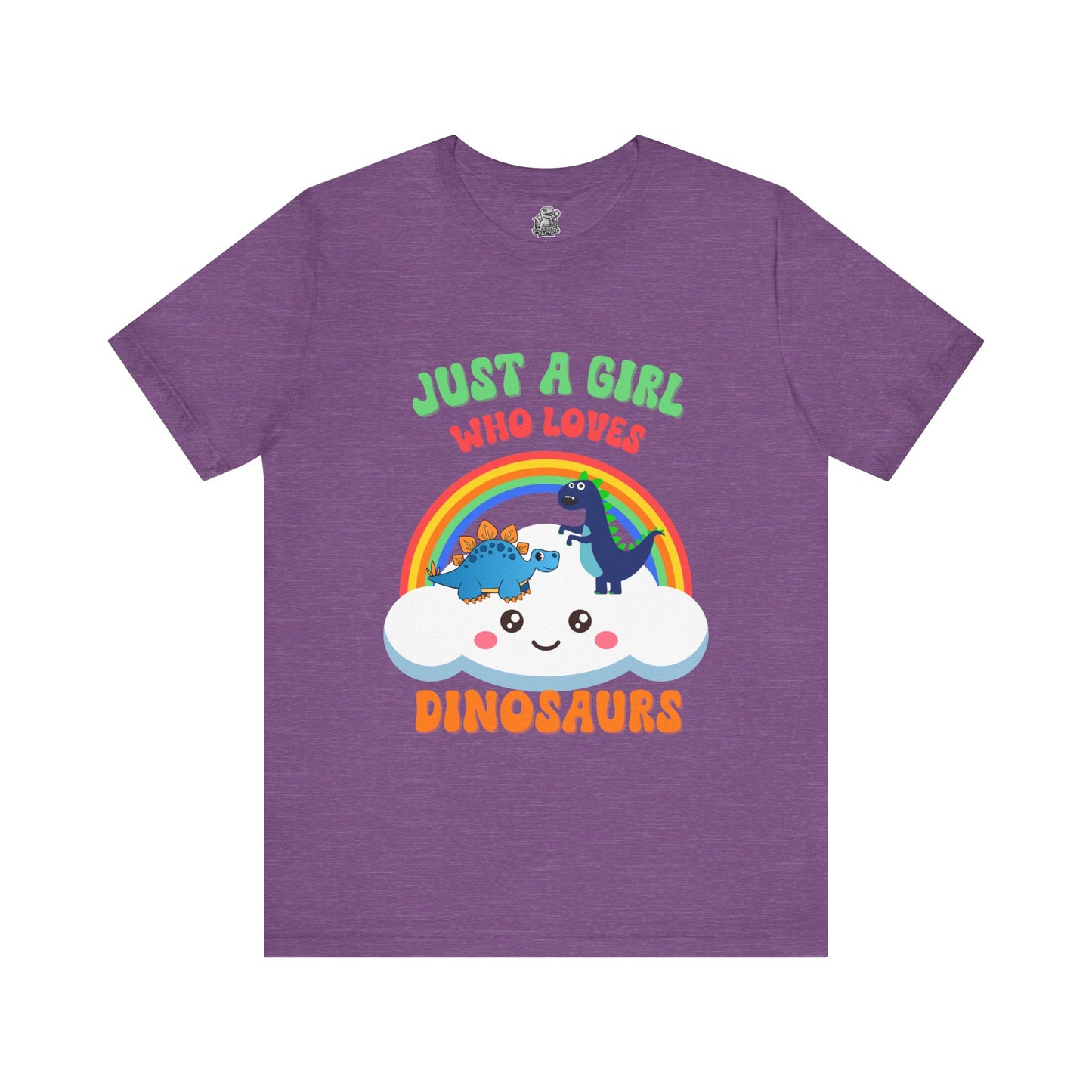 Just a Girl Who Loves Dinosaurs Unisex T-Shirt – Adorable Rainbow, Kawaii Cloud, and Fun Cartoon Dino Design