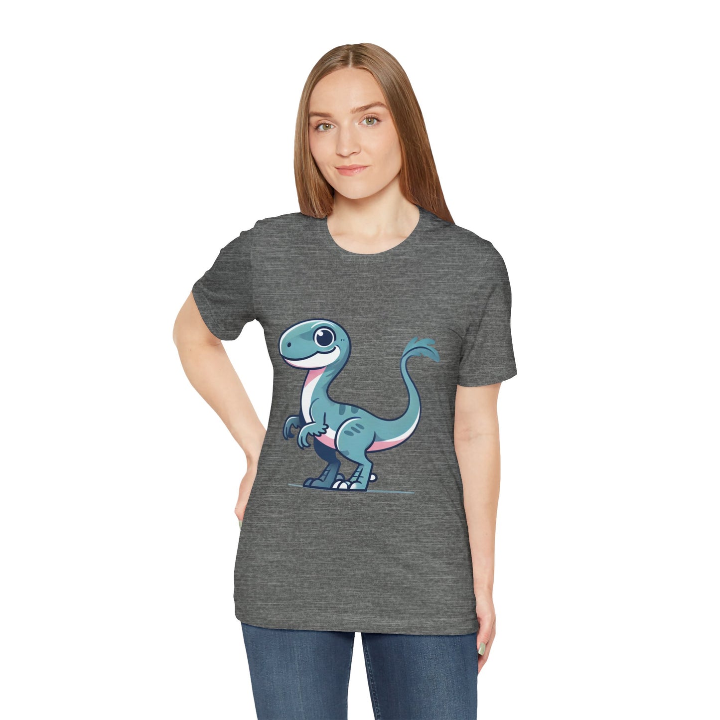 Adorable Blue Cartoon Cartoon Velociraptor - Unisex Jersey Short Sleeve Tee Super Comfy Dino T-Shirt Gift