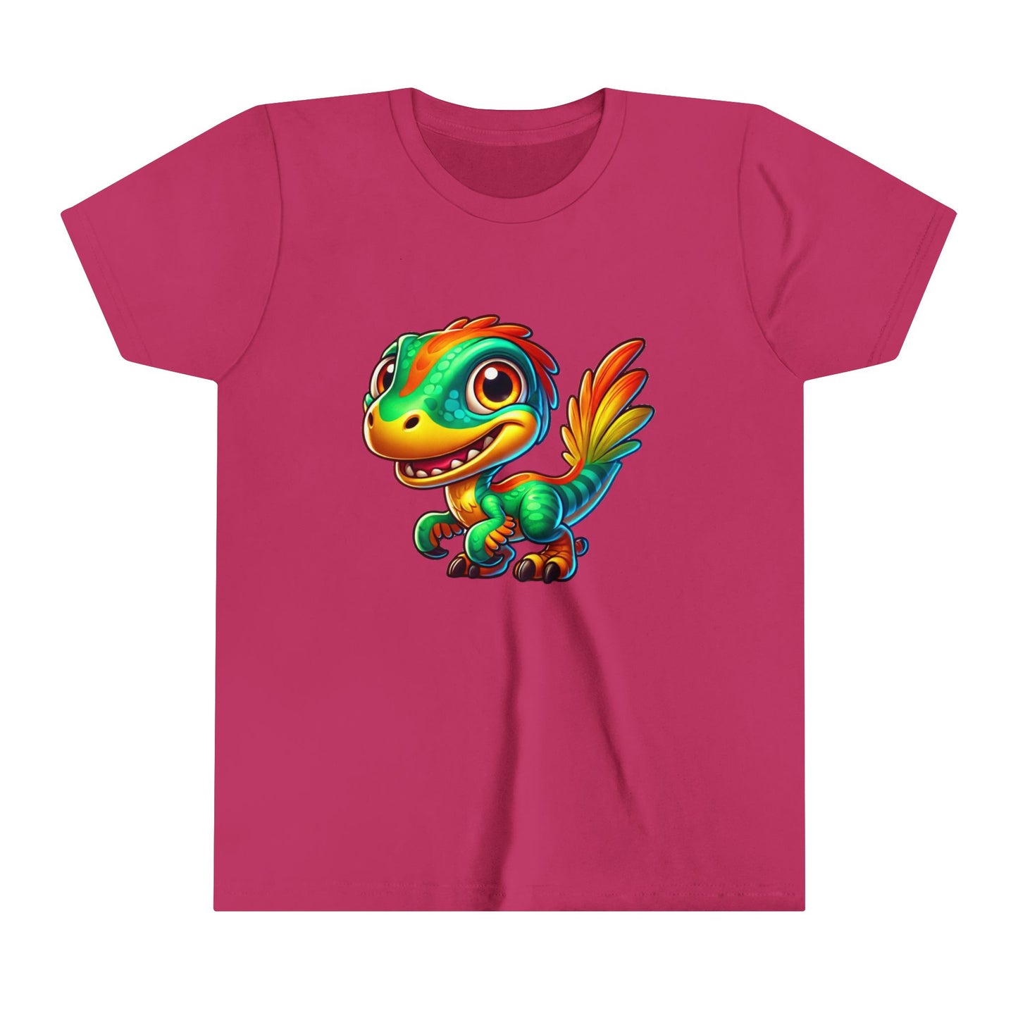 Youth Adorable Green & Orange Velociraptor for Dino-Loving Kids! - Unisex Jersey Short Sleeve Tee Super Comfy Dino T-Shirt Gift