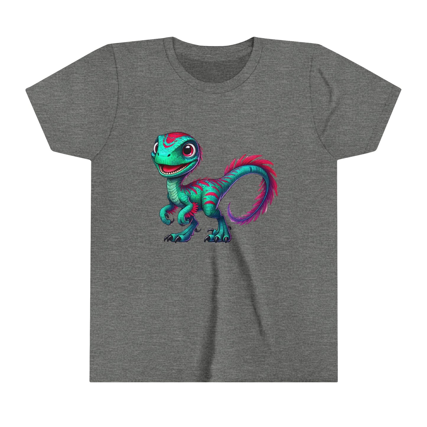 Youth Bright & Bold Velociraptor Tee – Stand Out with Dino Style! 🦖💜💚 - Unisex Jersey Short Sleeve Tee Super Comfy Dino T-Shirt Gift