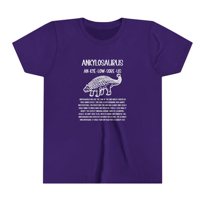 Detailed Youth Outlined Ankylosaurus T-Shirt with Detailed  White Graphics - Unisex Jersey Short Sleeve Tee Super Comfy Dino T-Shirt Gift