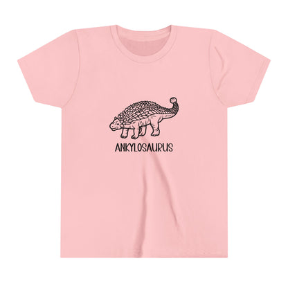 Youth Outlined Ankylosaurus T-Shirt with Black Graphics - Unisex Jersey Short Sleeve Tee Super Comfy Dino T-Shirt Gift