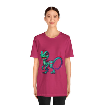 Bright & Bold Velociraptor Tee – Stand Out with Dino Style! 🦖💜💚 - Unisex Jersey Short Sleeve Tee Super Comfy Dino T-Shirt Gift