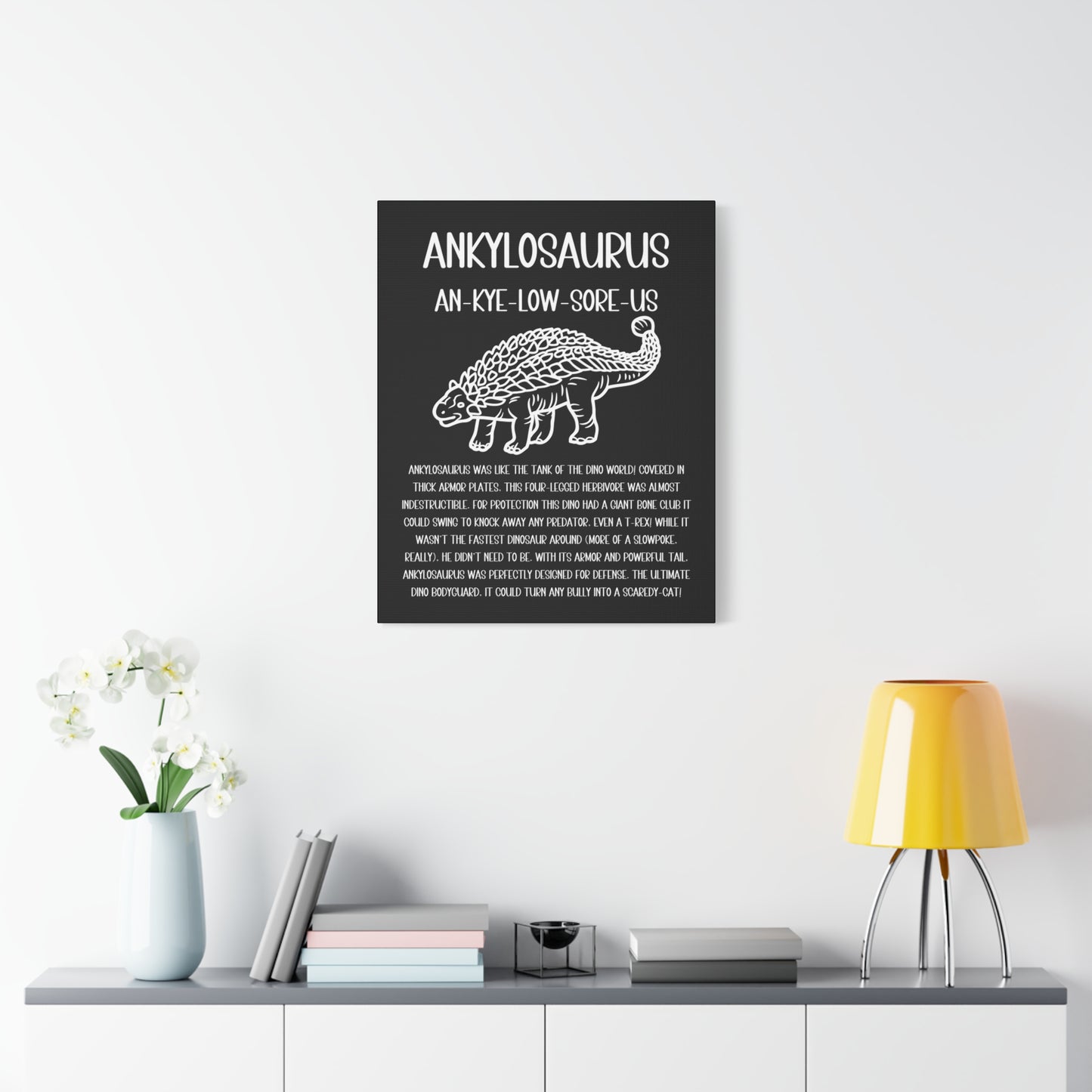 Outlined Ankylosaurus Vertical Matte Canvas Black, Stretched, 1.25" Amazing Gift for the Dino Lover in your life