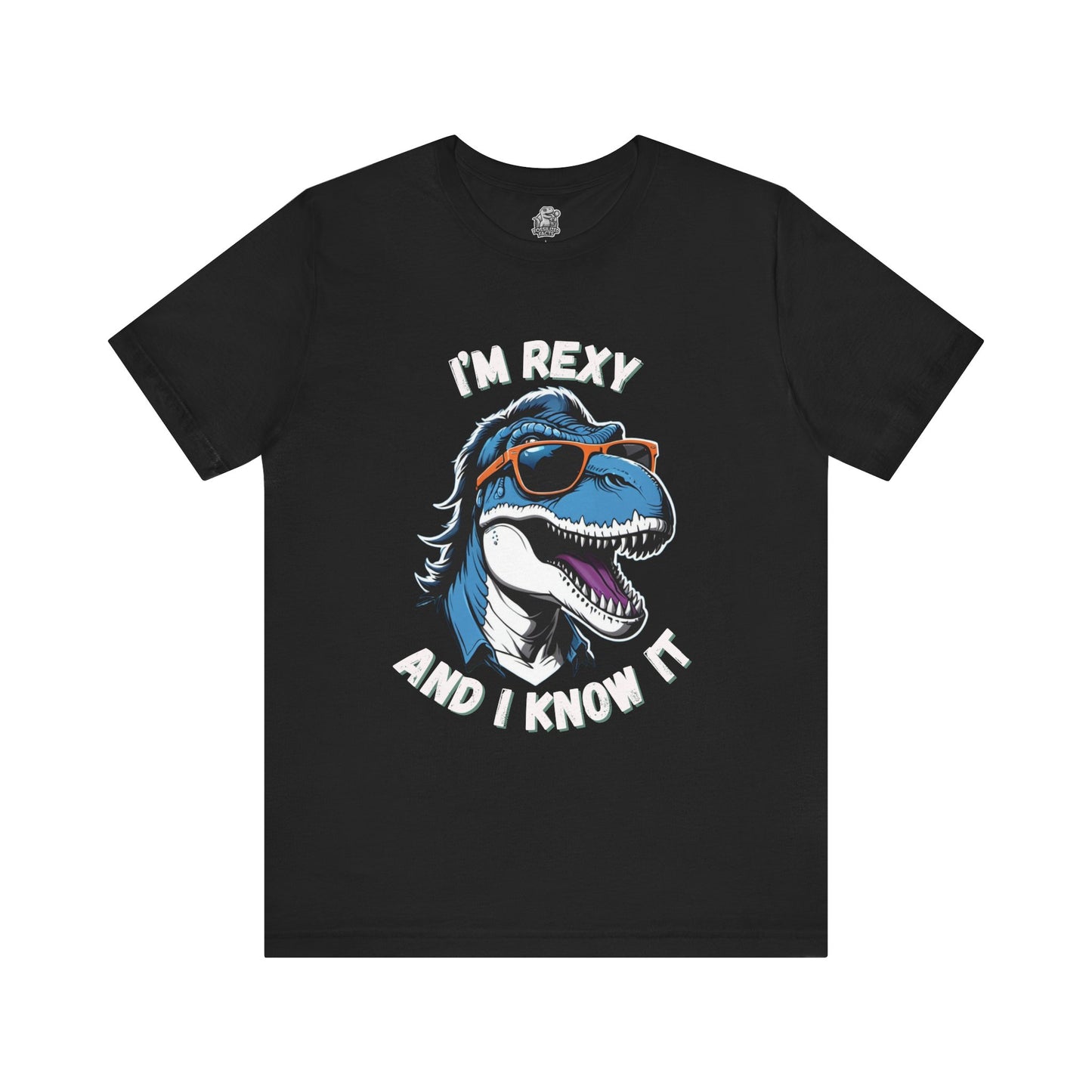 Rockstar Rex – I’m Rexy and I Know It Unisex T-Shirt with Cool T-Rex in Sunglasses & Hair