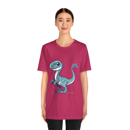 Adorable Blue Cartoon Cartoon Velociraptor - Unisex Jersey Short Sleeve Tee Super Comfy Dino T-Shirt Gift