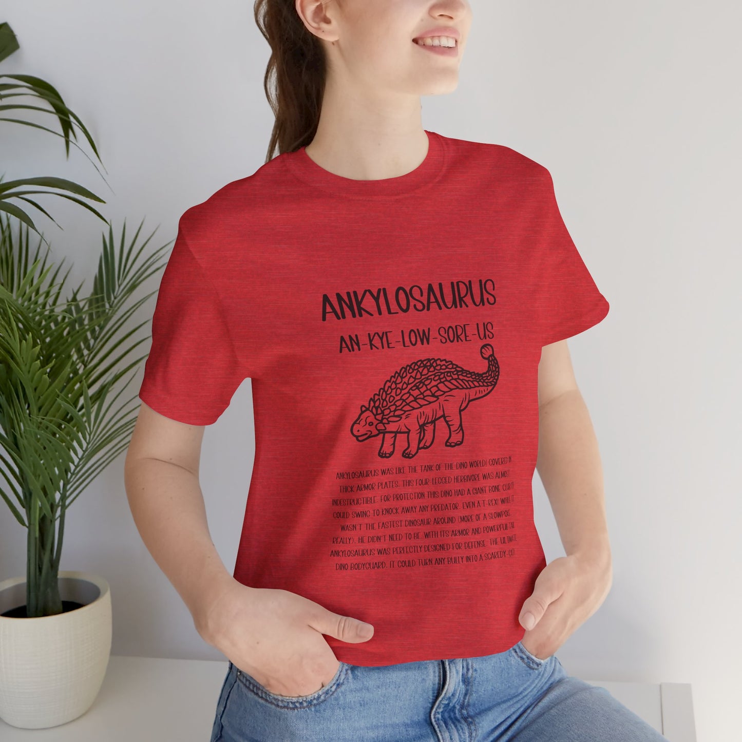 Outlined Ankylosaurus Detailed With Black Graphic - Unisex Jersey Short Sleeve Tee Super Comfy Dino T-Shirt Gift