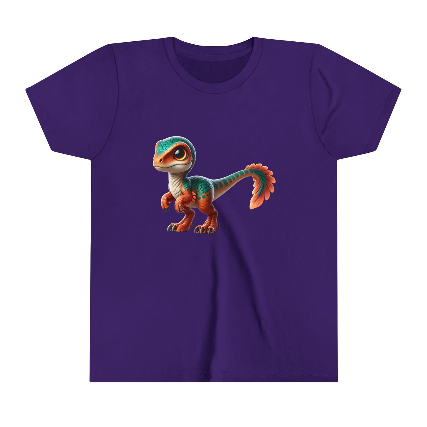 Youth Adorable Scaled Velociraptor Tee – Vibrant Dino Charm in Teal & Orange! 🦖🍃🔥 - Unisex Jersey Short Sleeve Tee Super Comfy Dino T-Shirt Gift