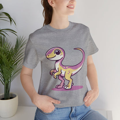 Lavender & Yellow Cartoon Velociraptor - Unisex Jersey Short Sleeve Tee Super Comfy Dino T-Shirt Gift