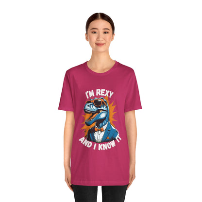 Suave Rex – I’m Rexy and I Know It Unisex T-Shirt with Stylish T-Rex in Shades & Suit