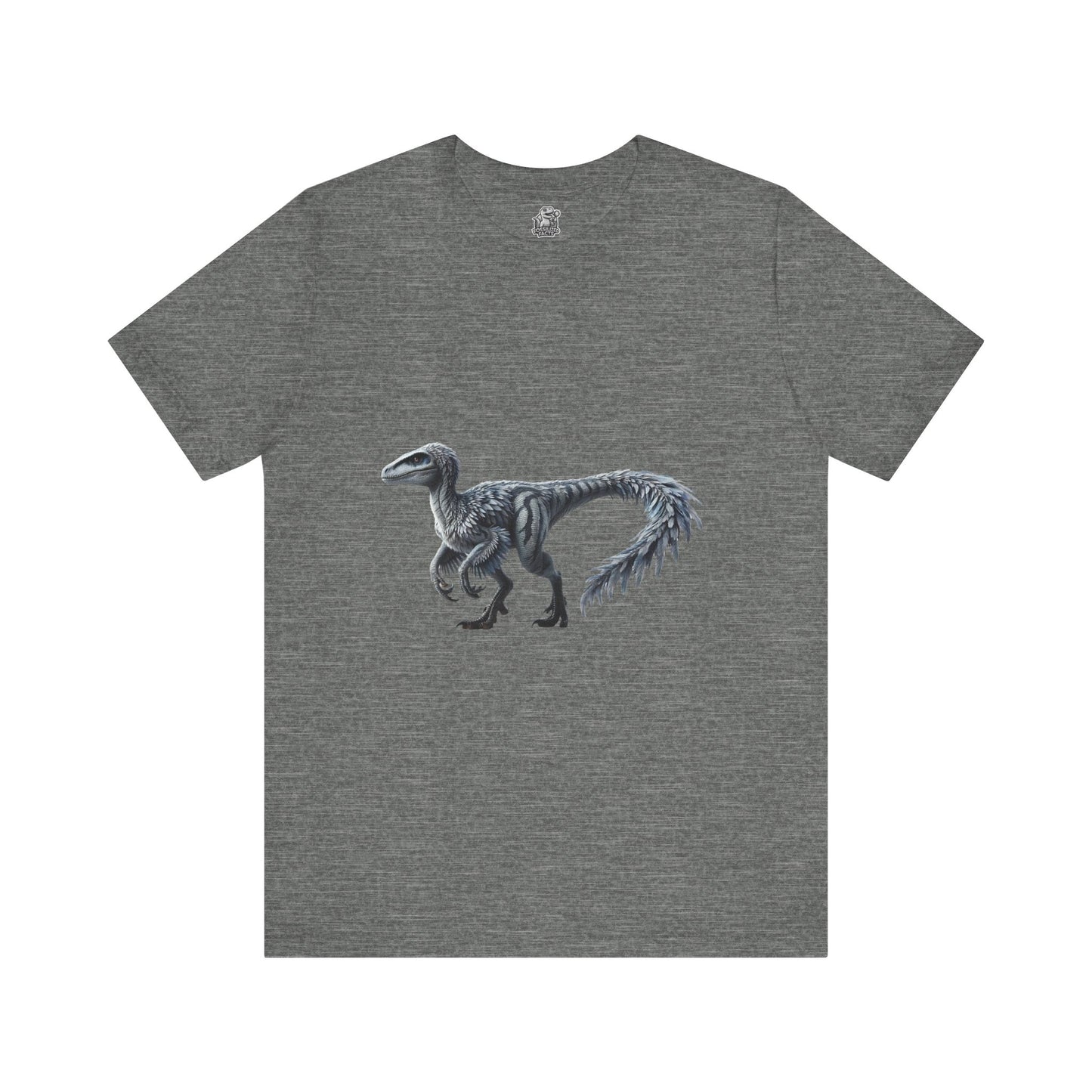 Elegant Feathered Velociraptor Tee – Sleek Style in Striking Silver & Gray 🦖🌌❄️ - Unisex Jersey Short Sleeve Tee Super Comfy Dino T-Shirt Gift