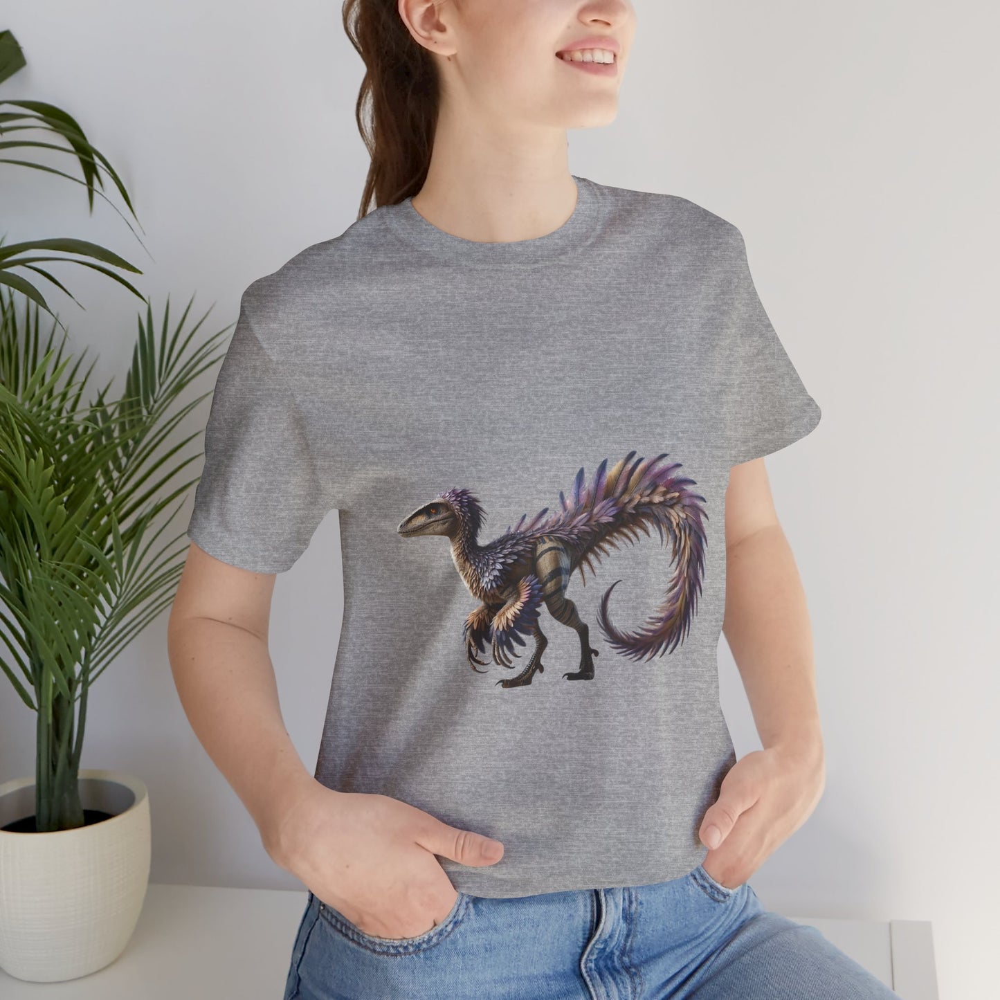 Majestic Feathered Velociraptor Tee – Fierce, Fabulous, and Full of Flair! 🦖💜✨ - Unisex Jersey Short Sleeve Tee Super Comfy Dino T-Shirt Gift