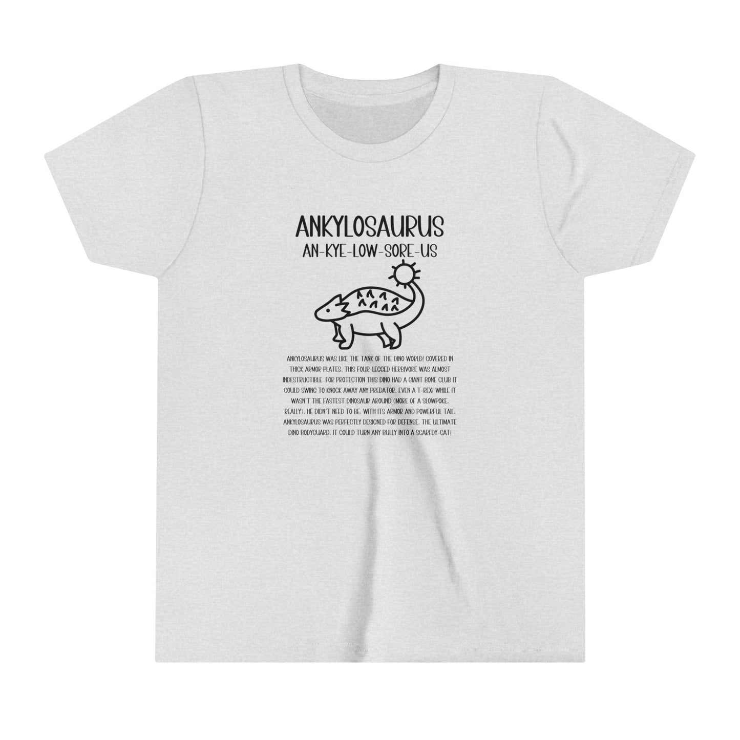 Youth Cute Ankylosaurus T-Shirt with Detailed Black Graphics - Unisex Jersey Short Sleeve Tee Super Comfy Dino T-Shirt Gift