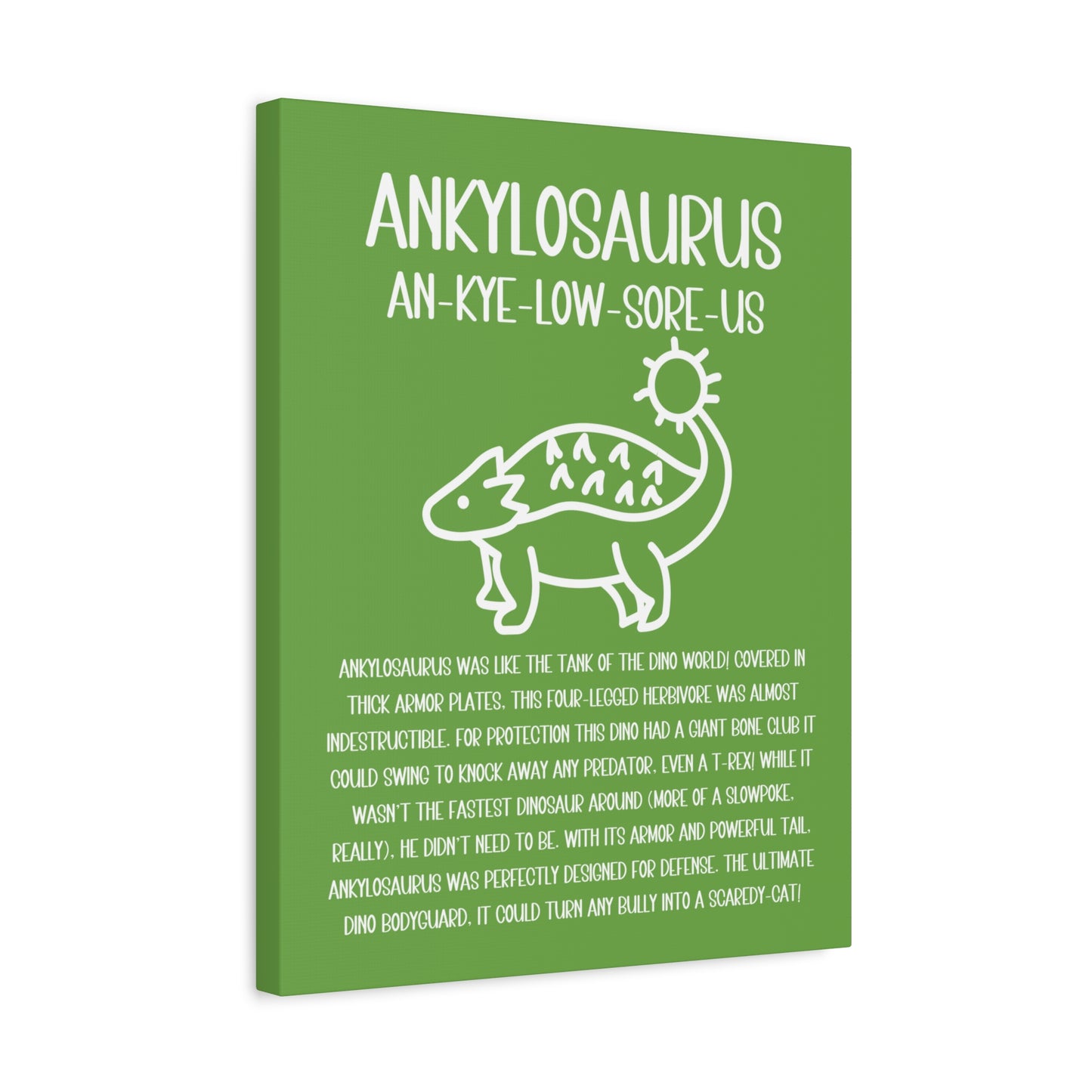 Cute Ankylosaurus Vertical Matte Canvas Green, Stretched, 1.25" Amazing Gift for the Dino Lover in your life