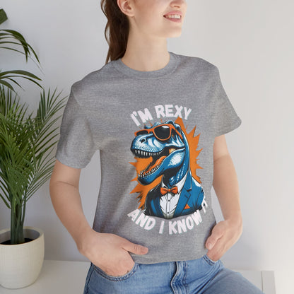 Suave Rex – I’m Rexy and I Know It Unisex T-Shirt with Stylish T-Rex in Shades & Suit