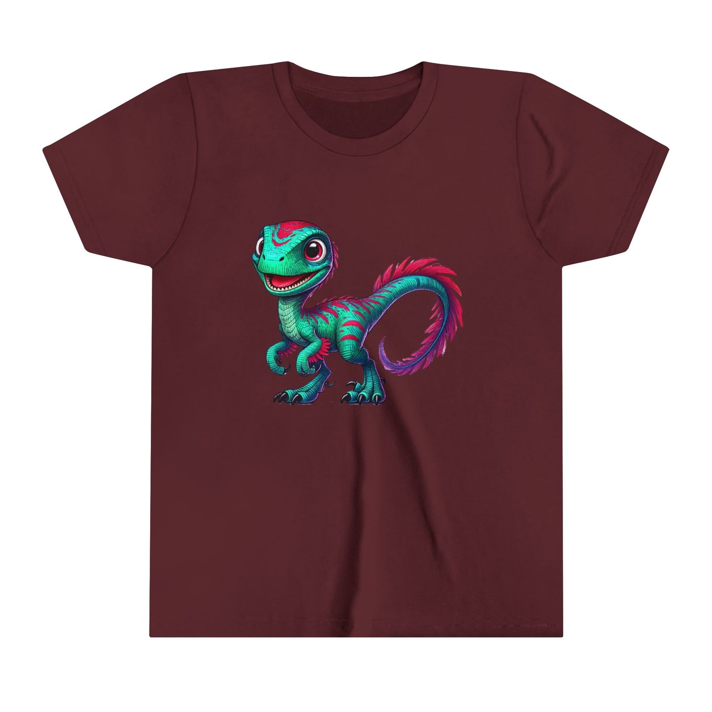 Youth Bright & Bold Velociraptor Tee – Stand Out with Dino Style! 🦖💜💚 - Unisex Jersey Short Sleeve Tee Super Comfy Dino T-Shirt Gift