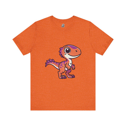 Adorable Cartoon Velociraptor Tee – Cute Dino Fun for All Ages! 🦖💜🧡 - Unisex Jersey Short Sleeve Tee Super Comfy Dino T-Shirt Gift