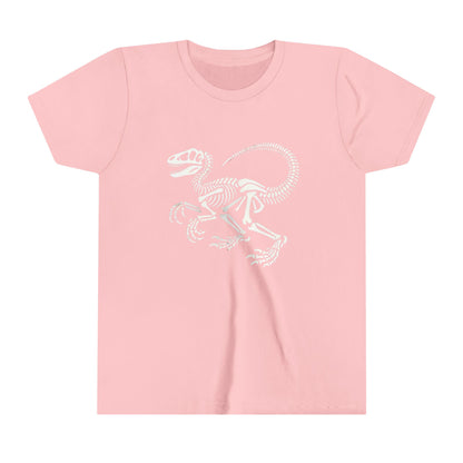 Youth Classic Velociraptor Skeleton Tee – Bold Fossil Design for Dino Fans! 🦖🦴⚒️ Unisex Jersey Short Sleeve Tee Super Comfy Dino T-Shirt Gift