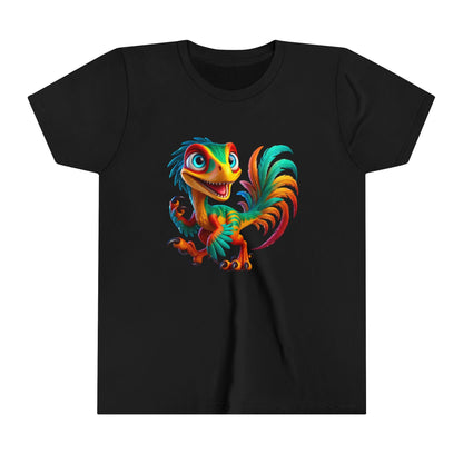 Youth Colorful & Lively Velociraptor with Vibrant Feathers – Perfect for Dino Lovers! - Unisex Jersey Short Sleeve Tee Super Comfy Dino T-Shirt Gift