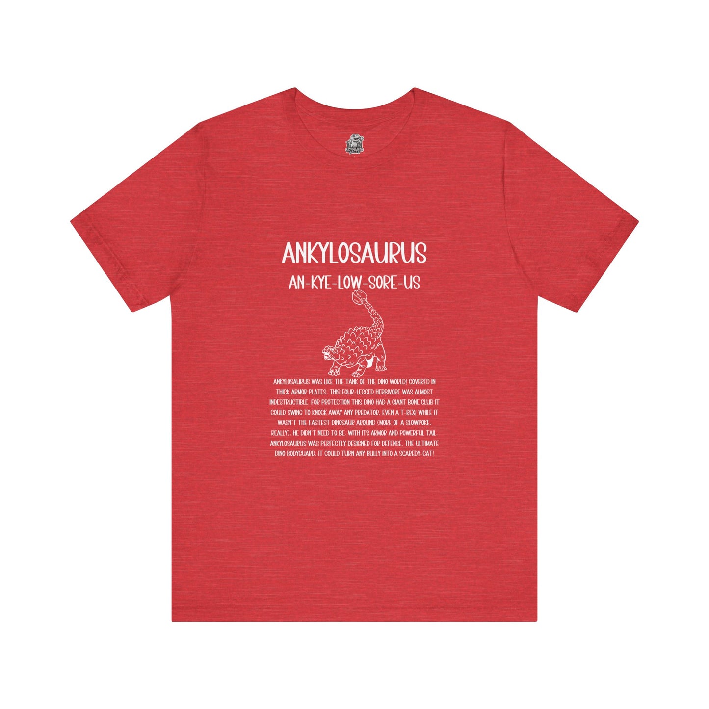 Defensive Ankylosaurus Detailed with White Graphics- Unisex Jersey Short Sleeve Tee Super Comfy Dino T-Shirt Gift