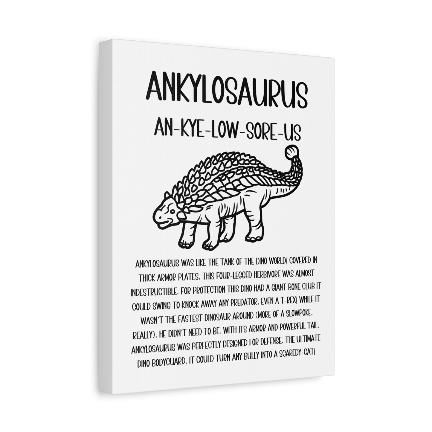 Outlined Ankylosaurus Vertical Matte Canvas White, Stretched, 1.25" Amazing Gift for the Dino Lover in your life