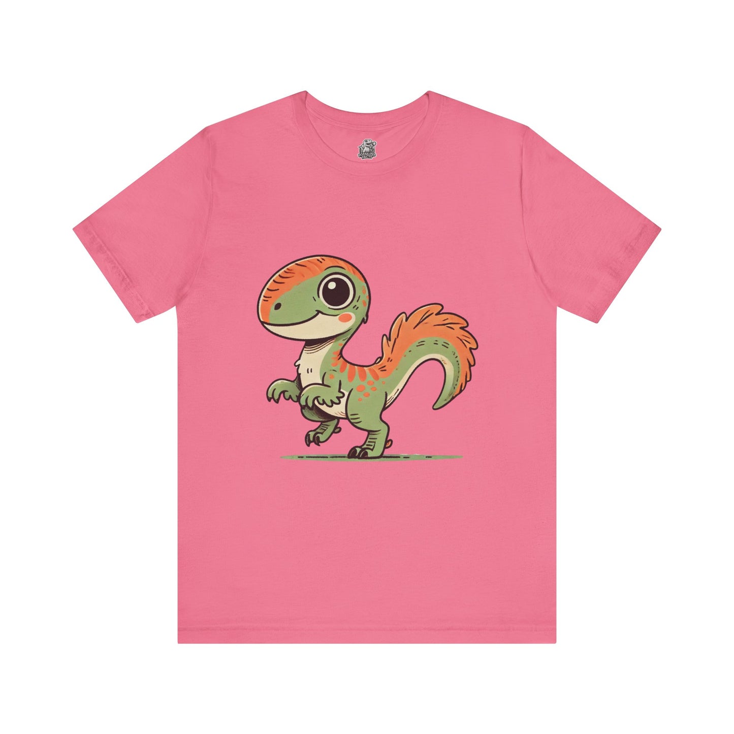 Charming Green & Orange Velociraptor Tee – Dino Delight for All Ages! 🦖🍃🧡 - Unisex Jersey Short Sleeve Tee Super Comfy Dino T-Shirt Gift