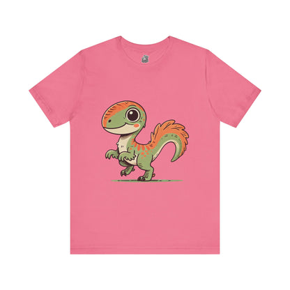 Charming Green & Orange Velociraptor Tee – Dino Delight for All Ages! 🦖🍃🧡 - Unisex Jersey Short Sleeve Tee Super Comfy Dino T-Shirt Gift