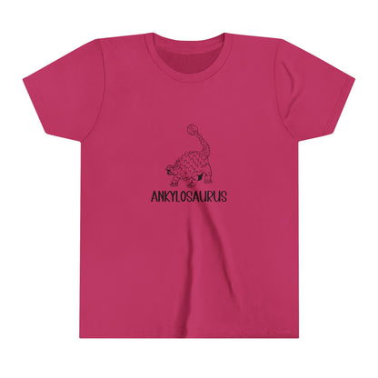 Youth Defensive Ankylosaurus T-Shirt with Black Graphics - Unisex Jersey Short Sleeve Tee Super Comfy Dino T-Shirt Gift