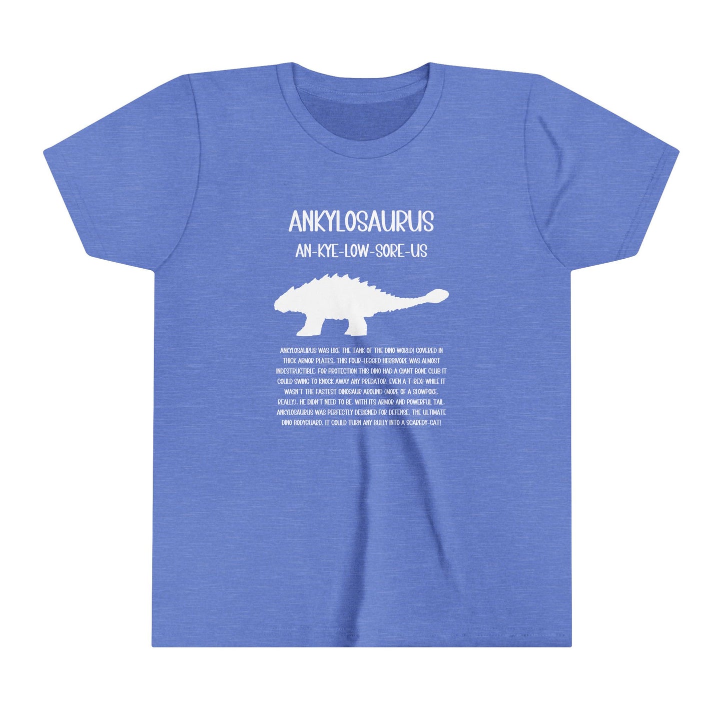 Youth Ankylosaurus T-Shirt with Detailed White Graphics - Unisex Jersey Short Sleeve Tee Super Comfy Dino T-Shirt Gift