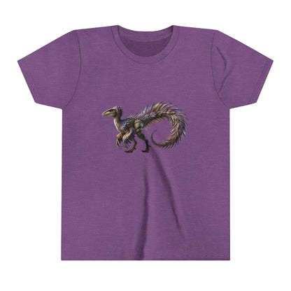 Youth Fierce & Fabulous Velociraptor Tee – Bold Stripes & a Pop of Purple! 🦖💜🌌 - Unisex Jersey Short Sleeve Tee Super Comfy Dino T-Shirt Gift