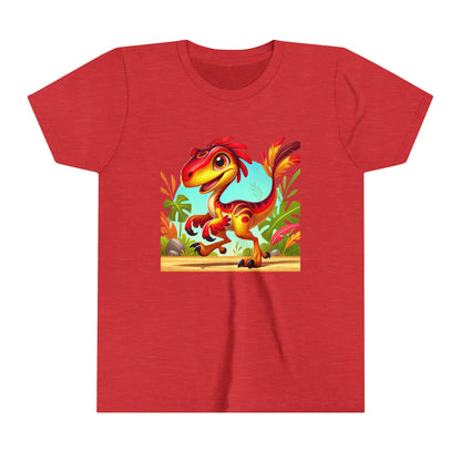 Youth Vibrant Jungle Velociraptor Tee – Fun, Fierce, and Full of Color! 🦖🌺🌿 - Unisex Jersey Short Sleeve Tee Super Comfy Dino T-Shirt Gift