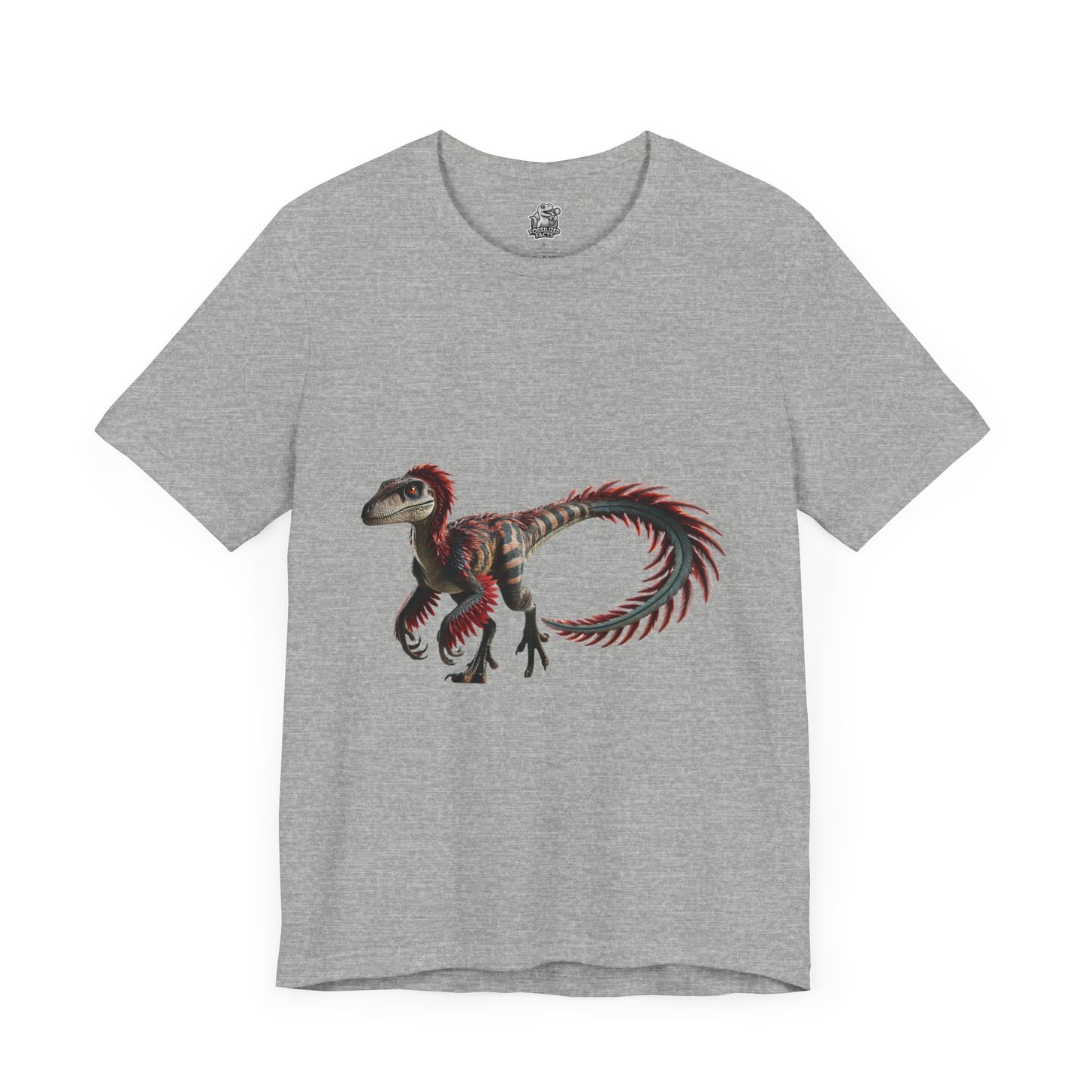 Fierce & Fiery Feathered Velociraptor Tee – Unleash Bold Dino Energy! 🦖🔥🌺 - Unisex Jersey Short Sleeve Tee Super Comfy Dino T-Shirt Gift