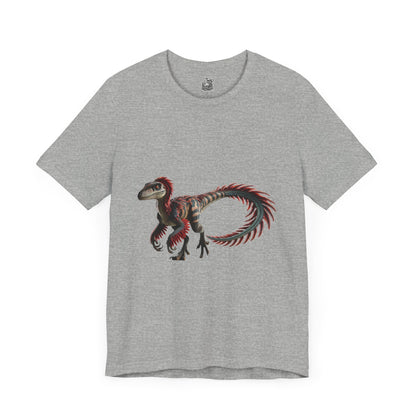 Fierce & Fiery Feathered Velociraptor Tee – Unleash Bold Dino Energy! 🦖🔥🌺 - Unisex Jersey Short Sleeve Tee Super Comfy Dino T-Shirt Gift