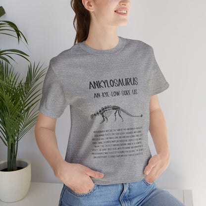 Fossil Ankylosaurus Detailed with Black Graphics - Unisex Jersey Short Sleeve Tee Super Comfy Dino T-Shirt Gift