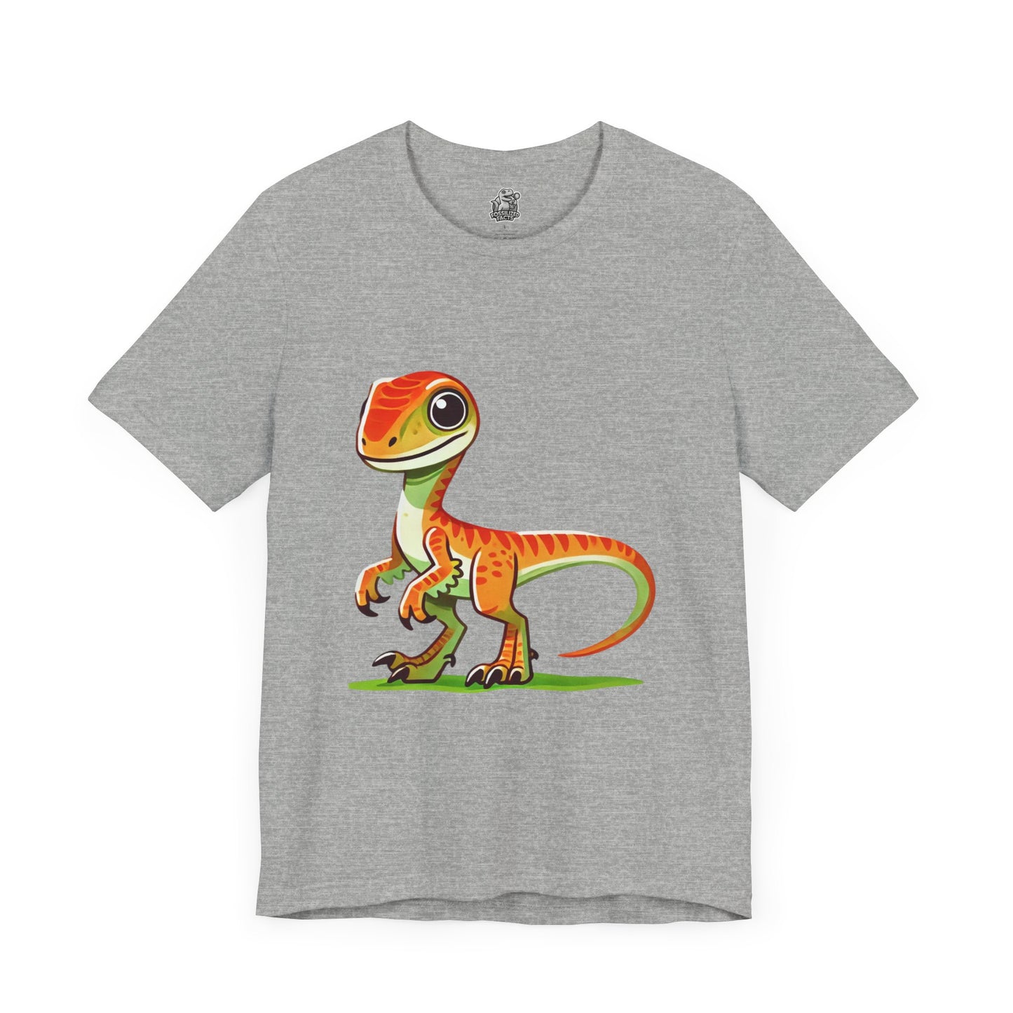 Bright & Bold Velociraptor Tee – Adorable Dino Fun in Orange & Green! 🦖🍊🌿 - Unisex Jersey Short Sleeve Tee Super Comfy Dino T-Shirt Gift