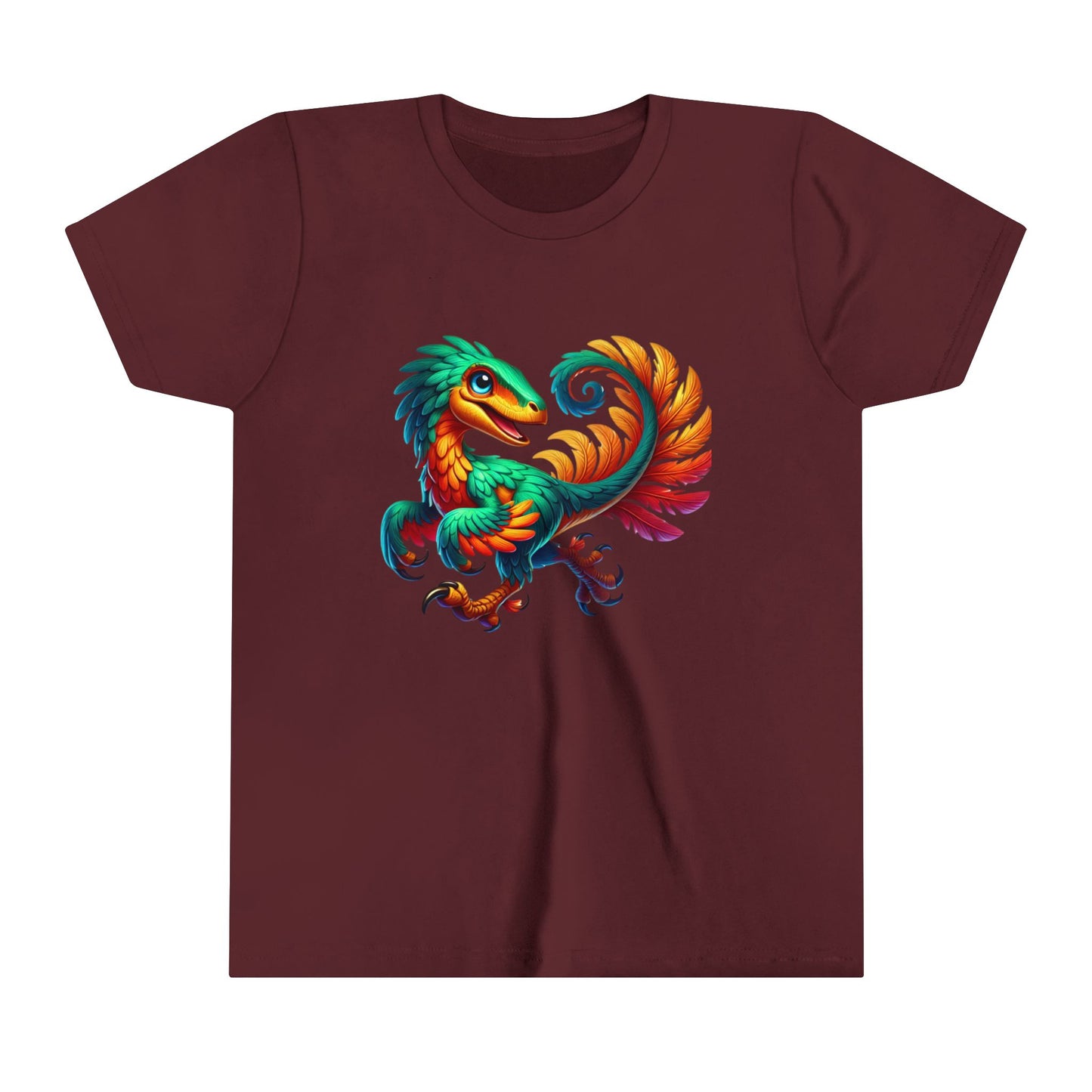 Youth Exotic Rainbow-Feathered Velociraptor  – Stunningly Realistic & Playful - Unisex Jersey Short Sleeve Tee Super Comfy Dino T-Shirt Gift