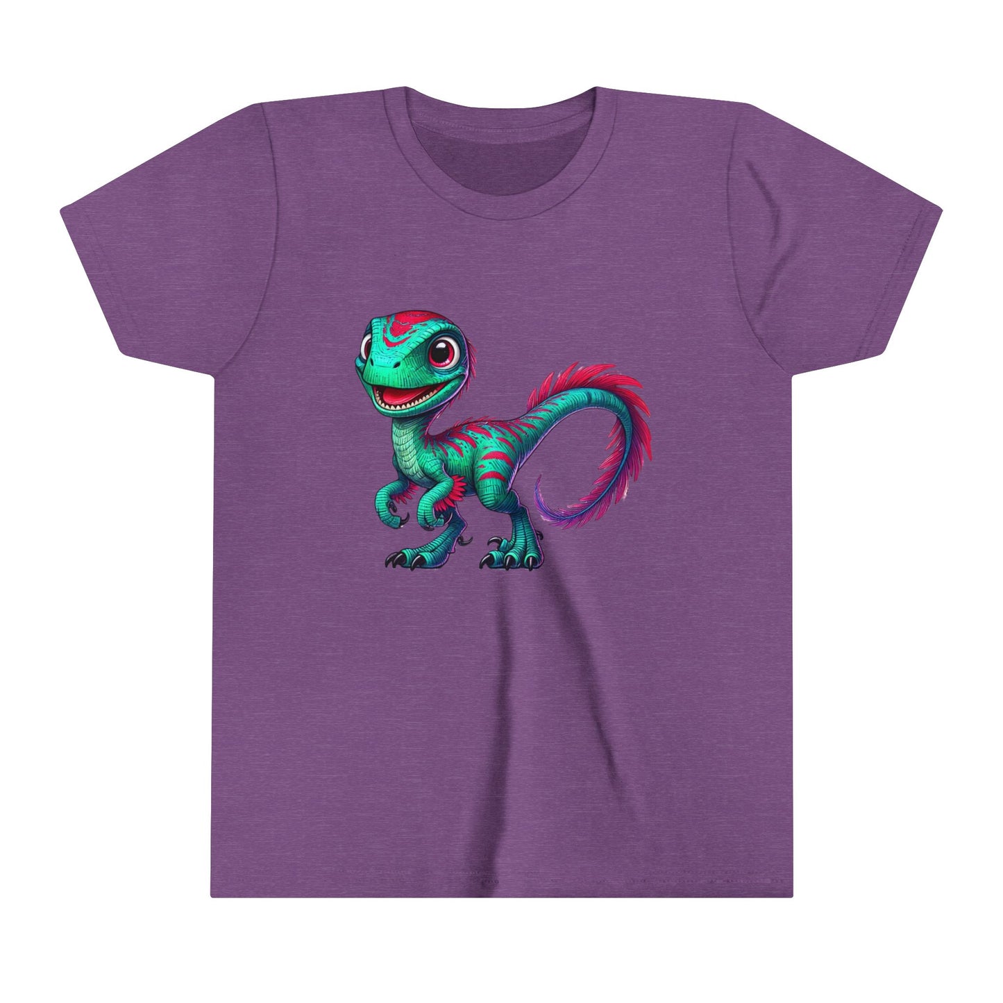 Youth Bright & Bold Velociraptor Tee – Stand Out with Dino Style! 🦖💜💚 - Unisex Jersey Short Sleeve Tee Super Comfy Dino T-Shirt Gift