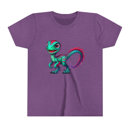 Youth Bright & Bold Velociraptor Tee – Stand Out with Dino Style! 🦖💜💚 - Unisex Jersey Short Sleeve Tee Super Comfy Dino T-Shirt Gift