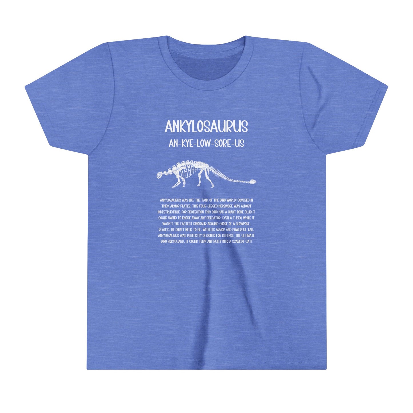 Youth Fossil Ankylosaurus T-Shirt with Detailed White Graphics - Unisex Jersey Short Sleeve Tee Super Comfy Dino T-Shirt Gift