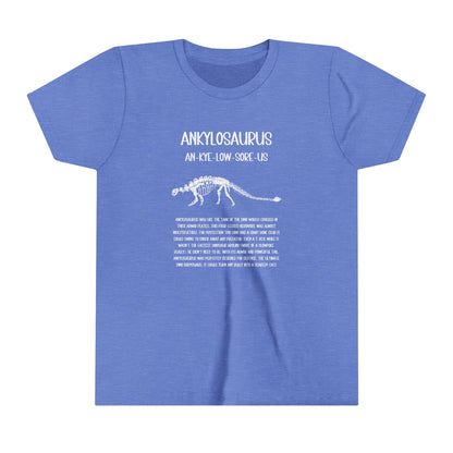 Youth Fossil Ankylosaurus T-Shirt with Detailed White Graphics - Unisex Jersey Short Sleeve Tee Super Comfy Dino T-Shirt Gift