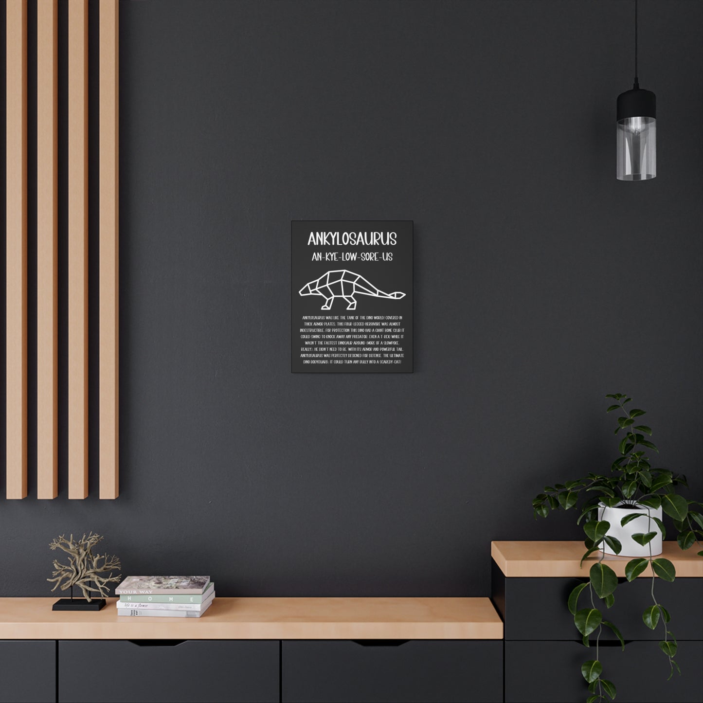 Polygon Outlined Ankylosaurus Vertical Matte Canvas Black, Stretched, 1.25" Amazing Gift for the Dino Lover in your life