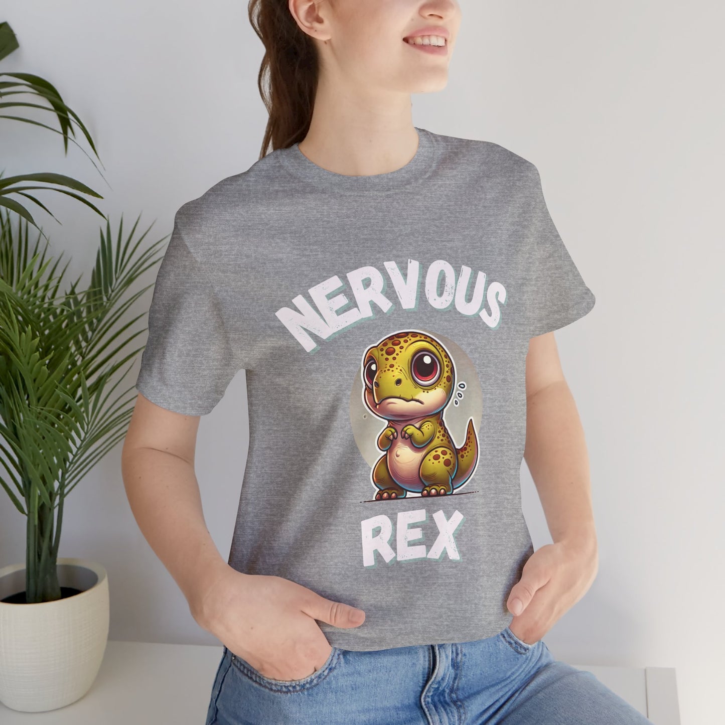 Cute Nervous Rex Unisex T-Shirt – Cute & Funny Unisex Dino Design for Everyday Fun