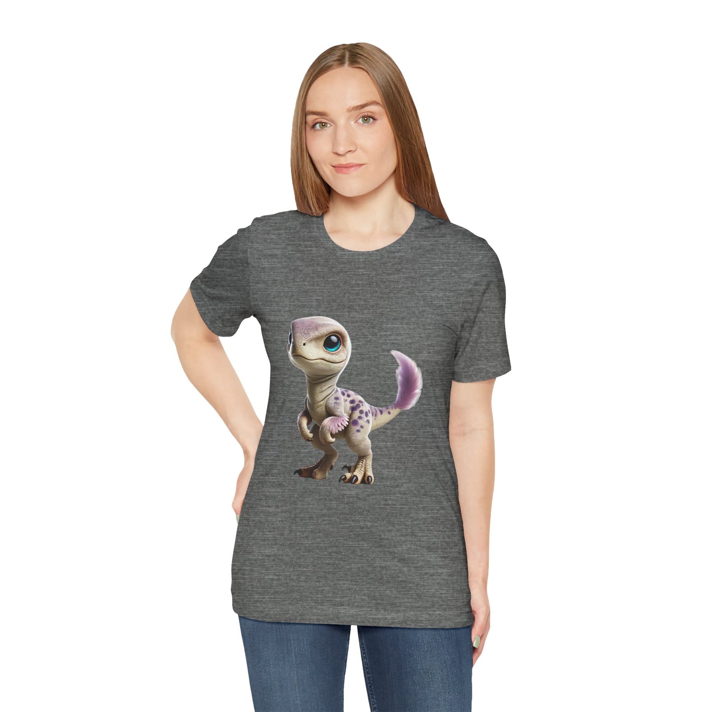 Lovable Baby Velociraptor Tee – Sweet Dino Style in Soft Pastels! 🦖💜✨ - Unisex Jersey Short Sleeve Tee Super Comfy Dino T-Shirt Gift