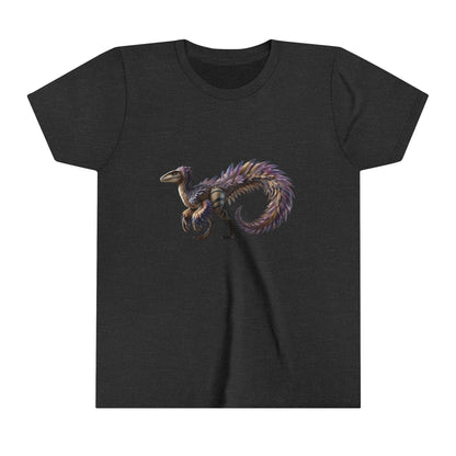 Youth Fierce & Fabulous Velociraptor Tee – Bold Stripes & a Pop of Purple! 🦖💜🌌 - Unisex Jersey Short Sleeve Tee Super Comfy Dino T-Shirt Gift