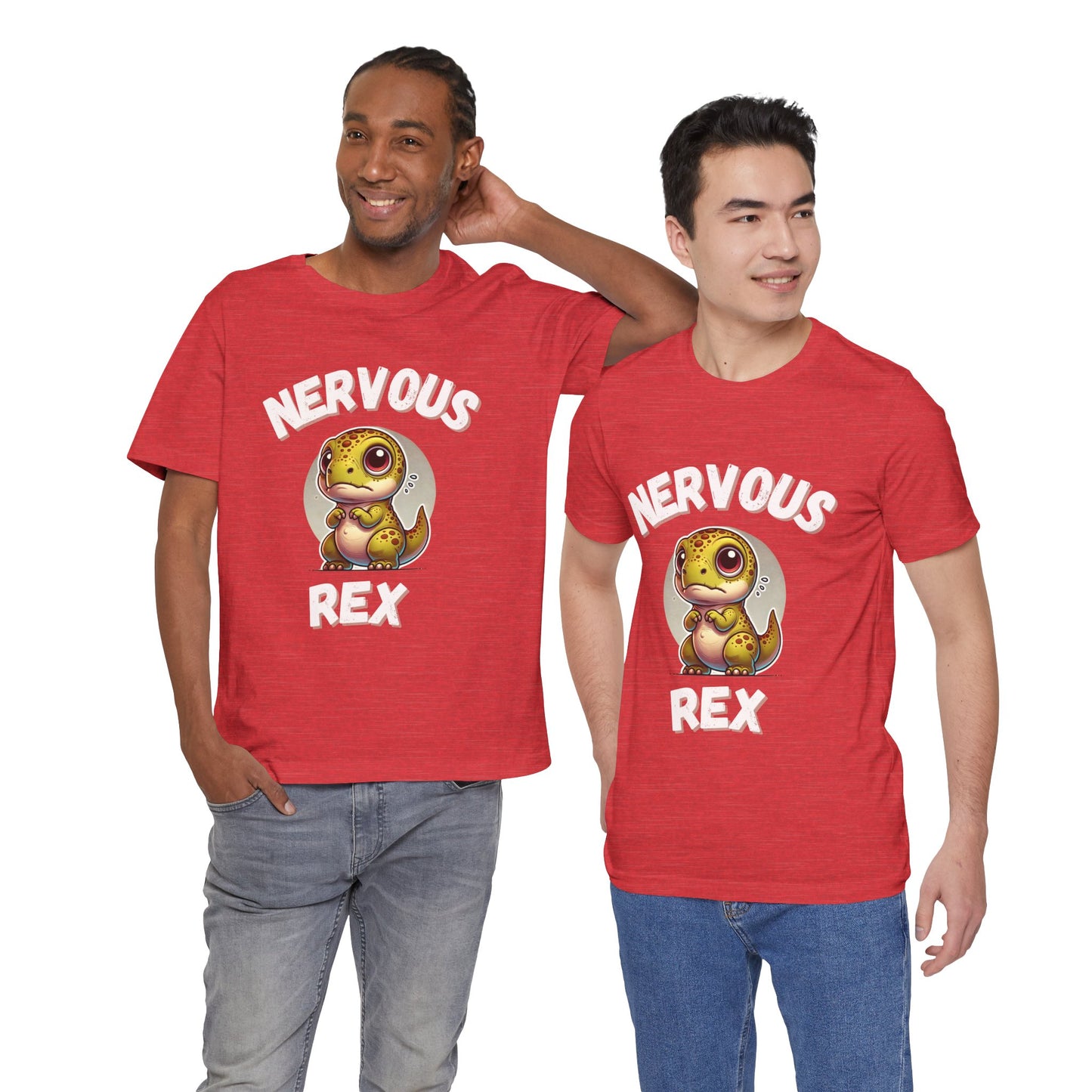 Cute Nervous Rex Unisex T-Shirt – Cute & Funny Unisex Dino Design for Everyday Fun